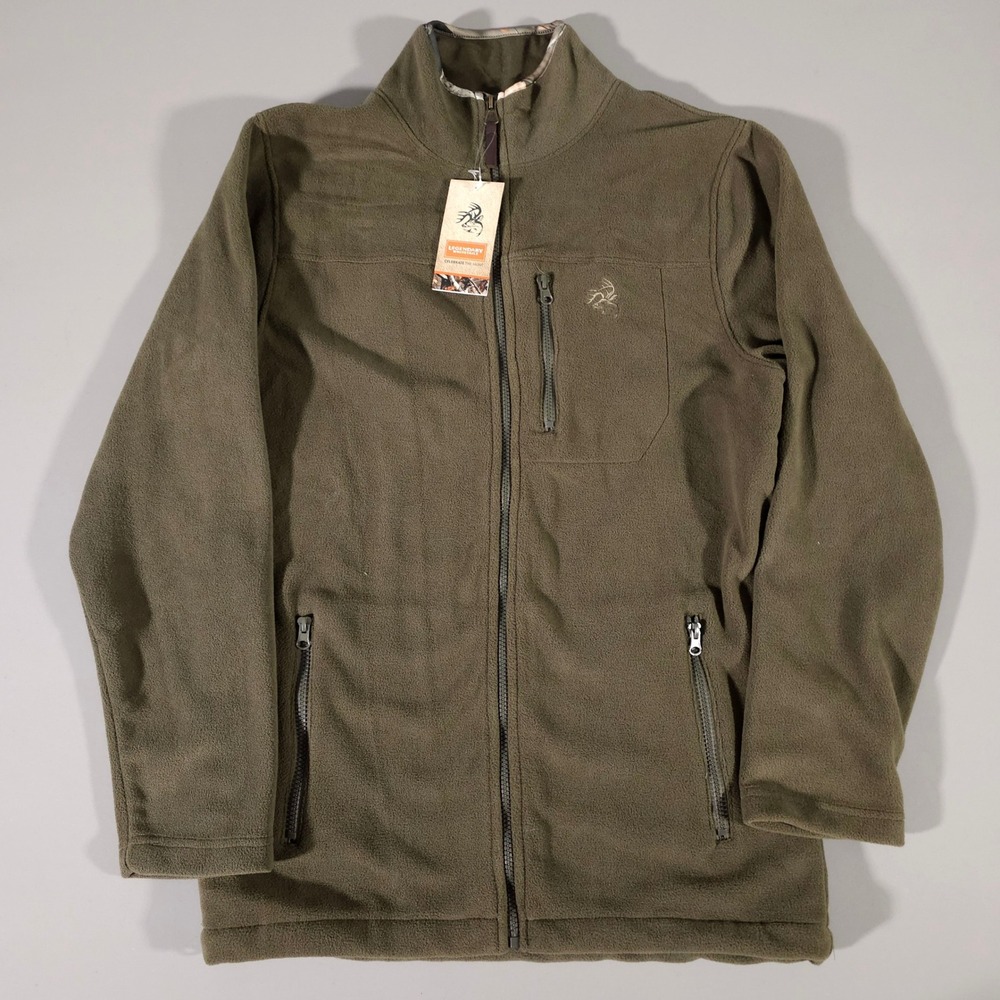 Legendary Whitetails Base Camp Fleece Mens Medium Army Green Full Zip Jacket